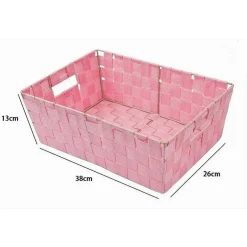 PORTA OGGETTI CESTO IN TESSUTO INTRECCIATO ROSA 38X26X13 CM CON MANIGLIE 79035