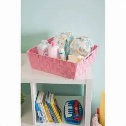 PORTA OGGETTI CESTO IN TESSUTO INTRECCIATO ROSA 38X26X13 CM CON MANIGLIE 79035