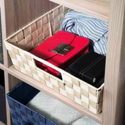 PORTA OGGETTI CESTO IN TESSUTO INTRECCIATO 38X26X13 CM CON MANIGLIE BEIGE 79033