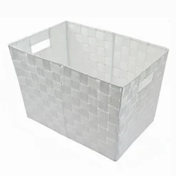 PORTA OGGETTI CESTO IN TESSUTO INTRECCIATO 38X26X25 CM CON MANIGLIE BIANCO 79037