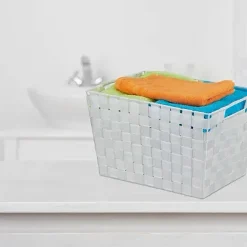 PORTA OGGETTI CESTO IN TESSUTO INTRECCIATO 38X26X25 CM CON MANIGLIE BIANCO 79037