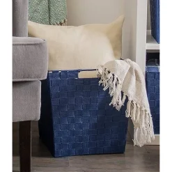 PORTA OGGETTI CESTO IN TESSUTO INTRECCIATO 38 X 26 X 25CM CON MANIGLIE BLU 79040