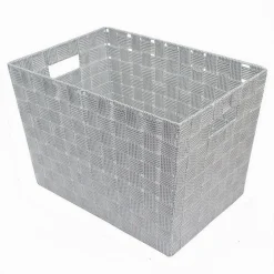 PORTA OGGETTI CESTO TESSUTO INTRECCIATO 38X26X25 CM MANIGLIE GRIGIO CHIARO 79036