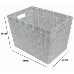 PORTA OGGETTI CESTO TESSUTO INTRECCIATO 38X26X25 CM MANIGLIE GRIGIO CHIARO 79036
