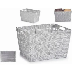 PORTA OGGETTI CESTO TESSUTO INTRECCIATO 38X26X25 CM MANIGLIE GRIGIO CHIARO 79036