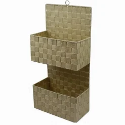 PORTA OGGETTI DA APPENDERE IN TESSUTO A 2 RIPIANI PARETE ORGANIZER BEIGE 79099