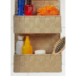 PORTA OGGETTI DA APPENDERE IN TESSUTO A 2 RIPIANI PARETE ORGANIZER BEIGE 79099