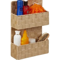 PORTA OGGETTI DA APPENDERE IN TESSUTO A 2 RIPIANI PARETE ORGANIZER BEIGE 79099