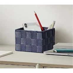 PORTA OGGETTI ORGANIZER BLU PER BAGNO CAMERA CUCINA IN TESSUTO 16X16X8.5CM 79004
