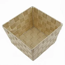 PORTA OGGETTI ORGANIZER BAGNO CAMERA CUCINA IN TESSUTO BEIGE 16X16X8.5 CM 79003