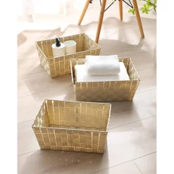 PORTA OGGETTI ORGANIZER BAGNO CAMERA CUCINA IN TESSUTO BEIGE 28X22X10.5CM 79021