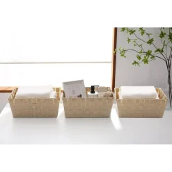 PORTA OGGETTI ORGANIZER BAGNO CAMERA CUCINA IN TESSUTO BEIGE 28X22X10.5CM 79021