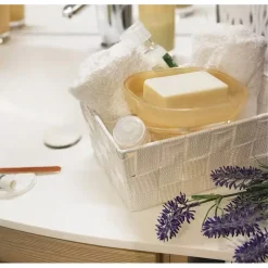 PORTA OGGETTI ORGANIZER BAGNO CUCINA TESSUTO BIANCO MULTIUSO 28X22X10.5 CM 79123