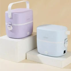 PORTA PRANZO LUNCH BOX SCALDAVIVANDE ELETTRICO PORTATILE CON DOPPIO SCOMPARTO IN ACCIAIO