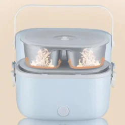 PORTA PRANZO LUNCH BOX SCALDAVIVANDE ELETTRICO PORTATILE CON DOPPIO SCOMPARTO IN ACCIAIO