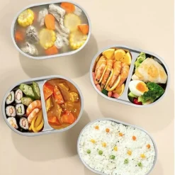 PORTA PRANZO LUNCH BOX SCALDAVIVANDE ELETTRICO PORTATILE CON DOPPIO SCOMPARTO IN ACCIAIO