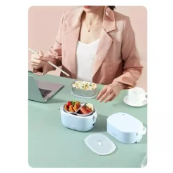 PORTA PRANZO LUNCH BOX SCALDAVIVANDE ELETTRICO PORTATILE CON DOPPIO SCOMPARTO IN ACCIAIO
