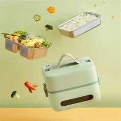 PORTA PRANZO LUNCH BOX SCALDAVIVANDE ELETTRICO PORTATILE CON DOPPIO SCOMPARTO IN ACCIAIO