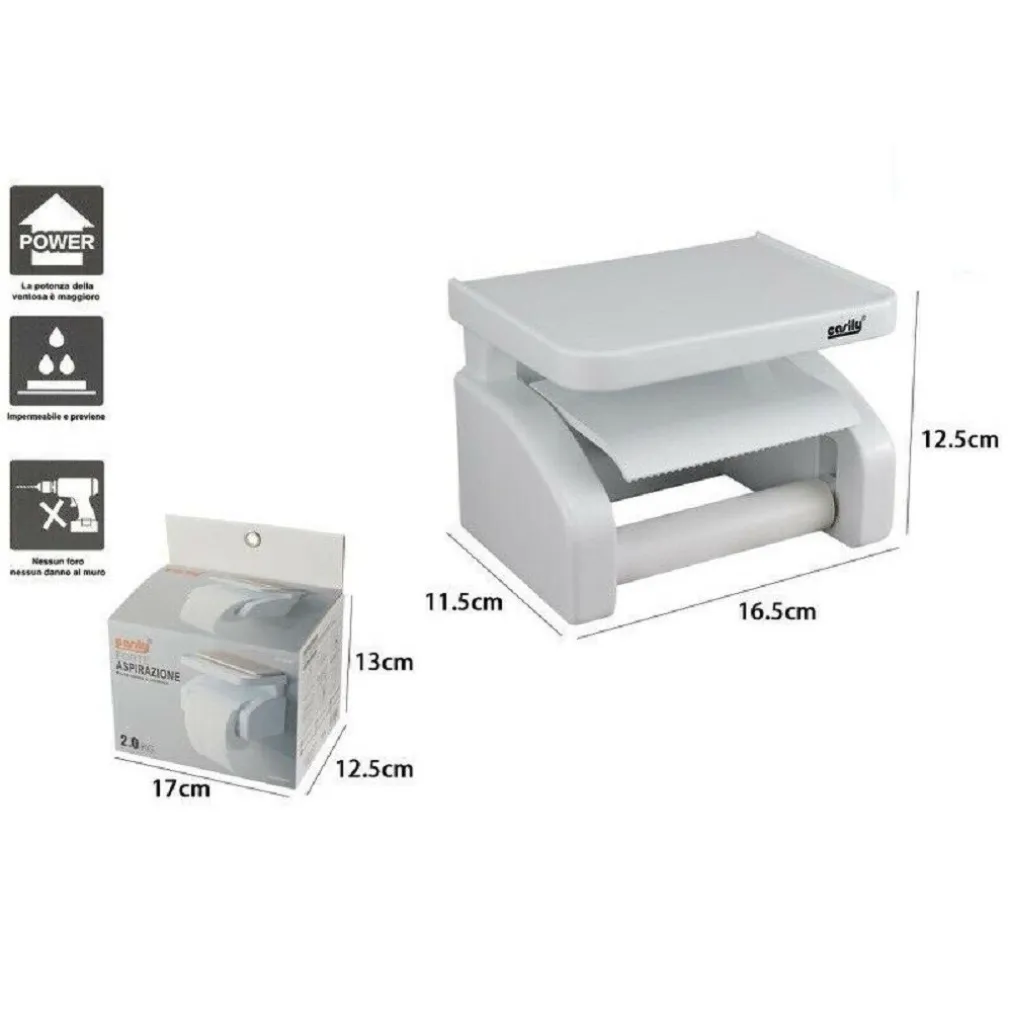 PORTA ROTOLO CARTA IGIENICA PORTAROTOLO A VENTOSA BIANCO ACCESSORI BAGNO 59544