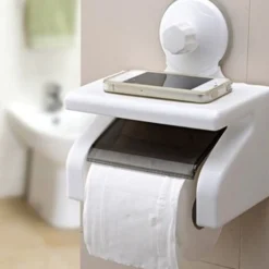 PORTA ROTOLO CARTA IGIENICA ACCESSORIO BAGNO CON ATTACCO A VENTOSA E MENSOLA