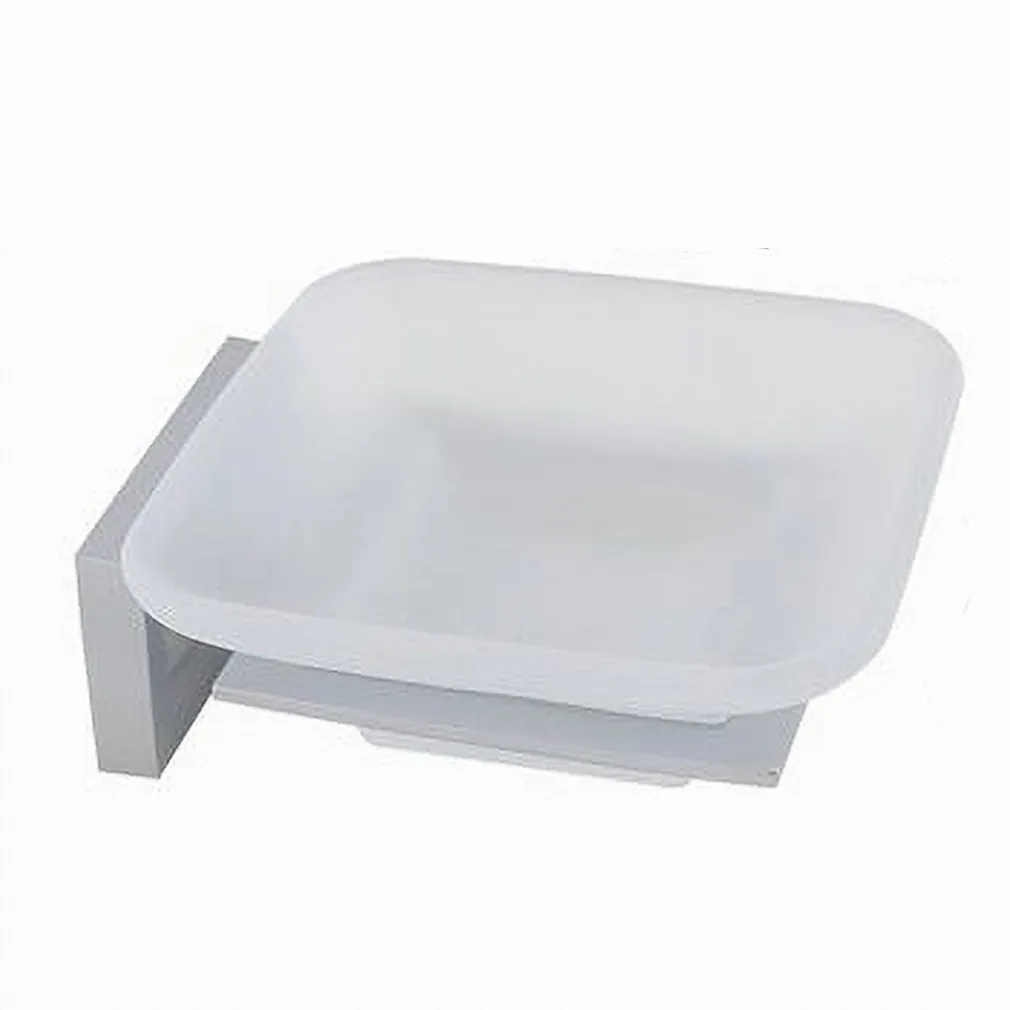 PORTA SAPONE IN ACCIAIO CON PIATTINO QUADRATO VETRO SATINATO PARETE BAGNO 87214