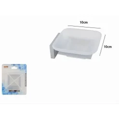 PORTA SAPONE IN ACCIAIO CON PIATTINO QUADRATO VETRO SATINATO PARETE BAGNO 87214