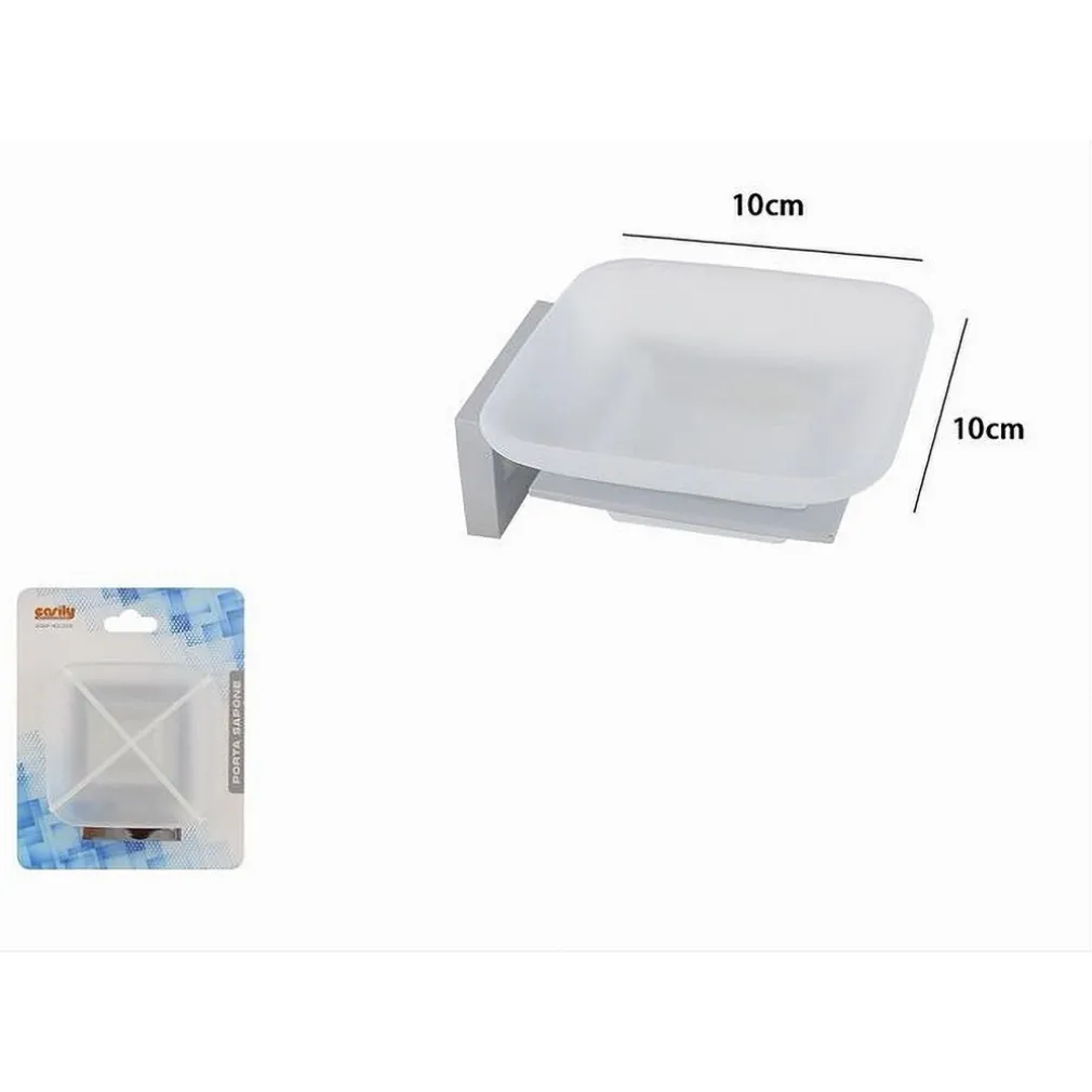 PORTA SAPONE IN ACCIAIO CON PIATTINO QUADRATO VETRO SATINATO PARETE BAGNO 87214
