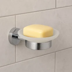 PORTA SAPONE IN ACCIAIO LUCIDO CON PIATTINO VETRO SATINATO ACCESSORI DA BAGNO 87916