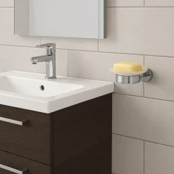 PORTA SAPONE IN ACCIAIO LUCIDO CON PIATTINO VETRO SATINATO ACCESSORI DA BAGNO 87916