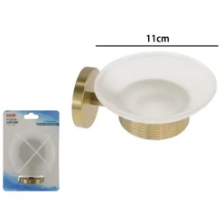 PORTA SAPONE IN ACCIAIO ORO CON PIATTINO VETRO SATINATO ACCESSORIO DA BAGNO 87927