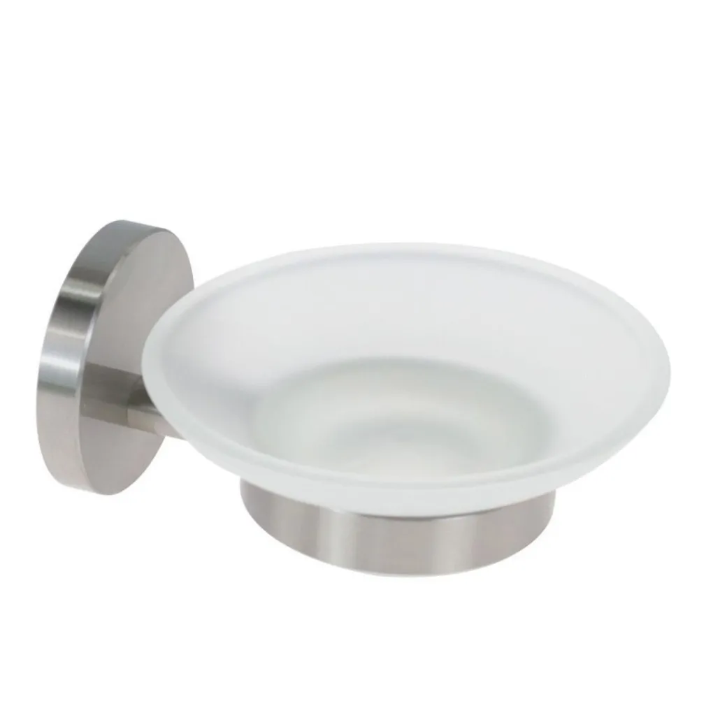 PORTA SAPONE IN ACCIAIO SATINATO CON PIATTINO VETRO SATINATO ACCESSORI DA BAGNO 87905