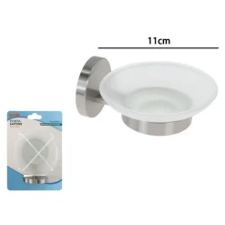 PORTA SAPONE IN ACCIAIO SATINATO CON PIATTINO VETRO SATINATO ACCESSORI DA BAGNO 87905