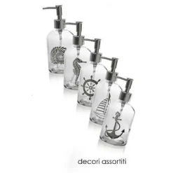 PORTA SAPONE LIQUIDO DOSATORE SILVER 450ML 8X18 CM VETRO DECORI ASSORTITI 775680