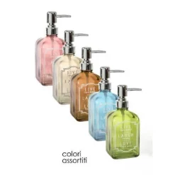 PORTA SAPONE LIQUIDO DOSATORE DISPENSER 450 ML 18CM IN VETRO VARI COLORI 819292