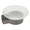 PORTA SAPONE PARETE STILIZZATO ACCIAIO GRIGIO CON PIATTINO VETRO SATINATO BAGNO 87937