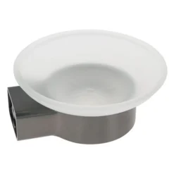 PORTA SAPONE PARETE STILIZZATO ACCIAIO GRIGIO CON PIATTINO VETRO SATINATO BAGNO 87937