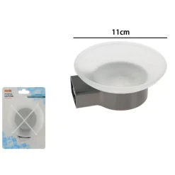 PORTA SAPONE PARETE STILIZZATO ACCIAIO GRIGIO CON PIATTINO VETRO SATINATO BAGNO 87937