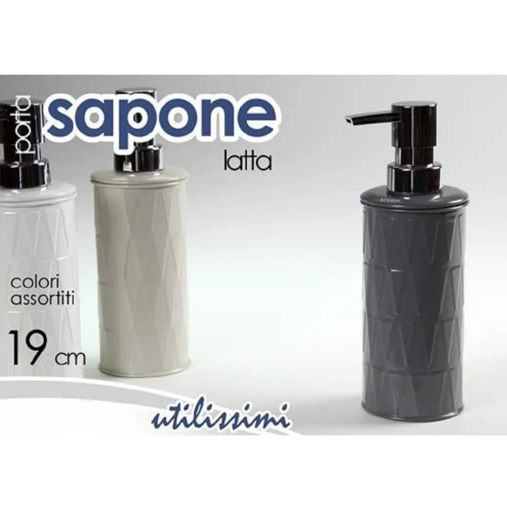 PORTA SAPONE PORTASAPONE DISPENSER LIQUIDO IN LATTA 19CM BAGNO COLORI ASS 655494