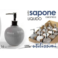 PORTA SAPONE PORTASAPONE DISPENSER LIQUIDO IN CERAMICA TONDO 16 CM BAGNO 674105