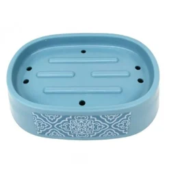 PORTA SAPONE SAPONETTA ACCESSORIO PER ARREDO BAGNO CELESTE CON MAIOLICHE 87028