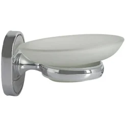 PORTA SAPONE SAPONETTA CON PIATTINO VETRO SATINATO PARETE BAGNO OVALE 52009