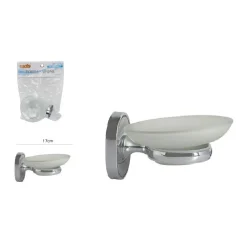 PORTA SAPONE SAPONETTA CON PIATTINO VETRO SATINATO PARETE BAGNO OVALE 52009