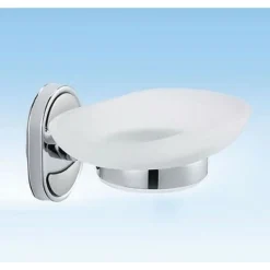 PORTA SAPONE SAPONETTA CON PIATTINO VETRO SATINATO PARETE BAGNO OVALE 52009