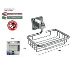 PORTA SAPONE SAPONETTA MENSOLA DOPPIO FISSAGGIO A PARETE BAGNO SQUARE 13CM 59184