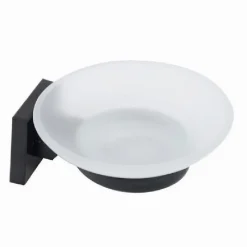 PORTA SAPONETTA IN ACCIAIO MURO FINITURA NERO OPACO CONTENITORE IN VETRO MODERNO