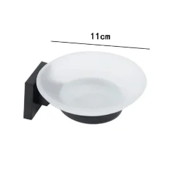 PORTA SAPONETTA IN ACCIAIO MURO FINITURA NERO OPACO CONTENITORE IN VETRO MODERNO