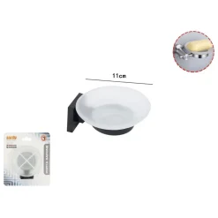 PORTA SAPONETTA IN ACCIAIO MURO FINITURA NERO OPACO CONTENITORE IN VETRO MODERNO