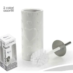 PORTA SCOPINO BAGNO IN CERAMICA DECORO CUORI 34 CM IN 2 COLORI ASSORTITI 783210