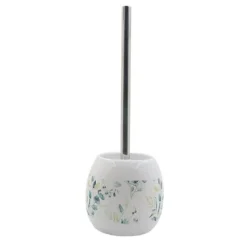 PORTA SCOPINO BIANCO DECORATO FIORI FOGLIE PORTASCOPINO ACCESSORI BAGNO 87052