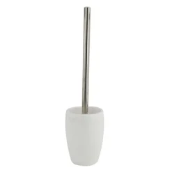 PORTA SCOPINO BIANCO PELLE CON SCOPETTINO WC ACCESSORIO ARREDO BAGNO ELEGANTE 87789